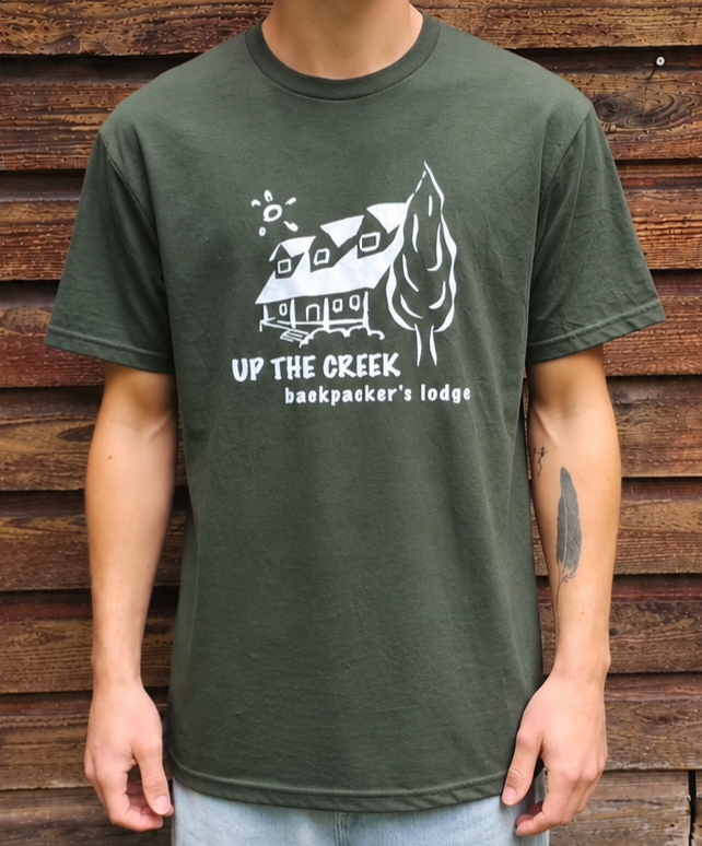Up The Creek Backpackers Lodge green T shirt